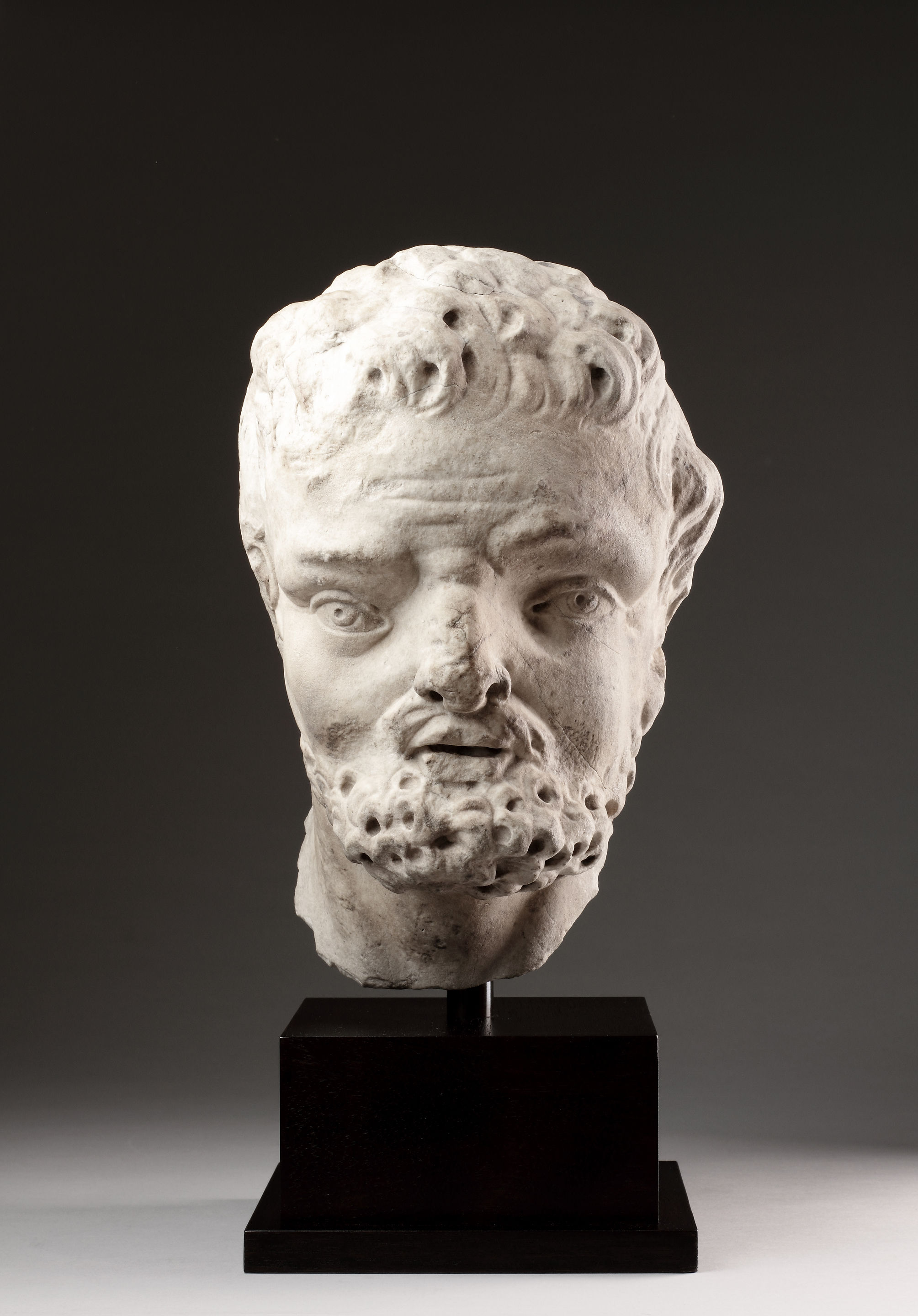 Rare Ancient Roman Marble Head of a Grotesque Nubian Dwarf